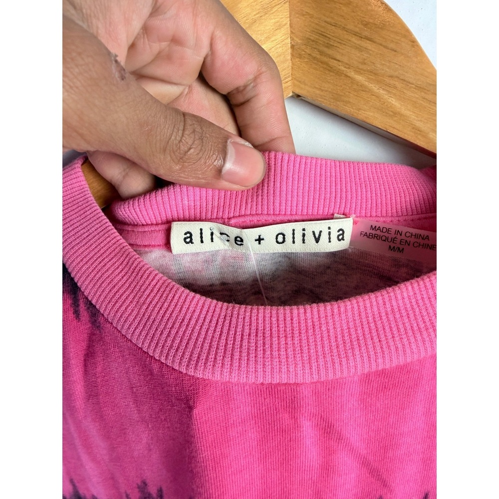 Alice + Olivia Pink Black Tie Dye Padded Shoulder Muscle Tee Top M - Picture 3 of 7